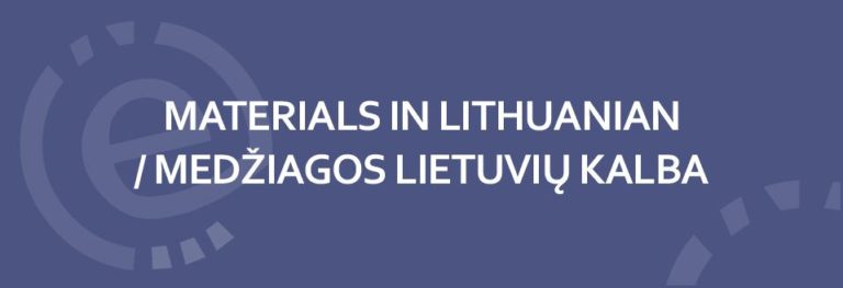 grafika - niebieski prostokąt z napisem w języku angielskim i litewskim: materiały w języku litewskim